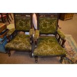 Pair of lady's and gent's easy chairs.