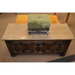 Oak blanket box; and a footstool.