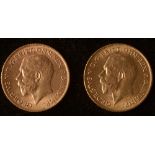 Two gold half sovereigns