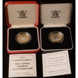 Two £2 silver proof coins