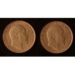 Two Edward VII gold half sovereigns