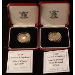 Two £2 silver proof coins