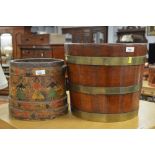 Mahogany and brass bound log bucket and another