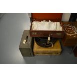 Singer sewing machine, hats and hat box, suitcases