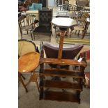 19th century mahogany hanging shelves, torchere and a side table