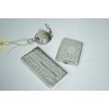 Silver vesta, match book case and sovereign case