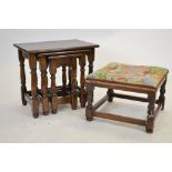 Oak nest of table and footstool