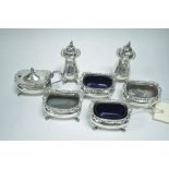 Seven piece silver cruet set