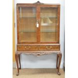 20th Century burr walnut display cabinet