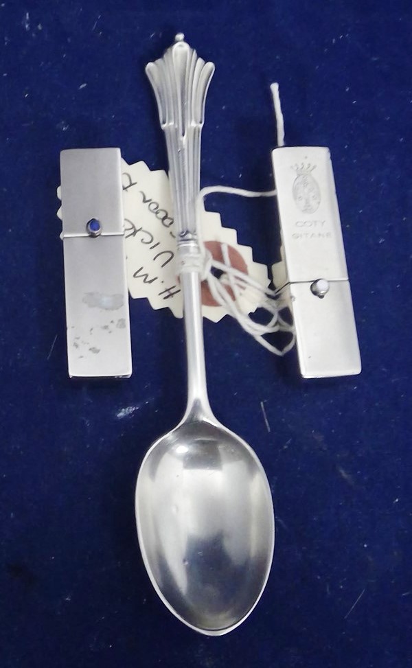 Silver egg cup / Silver spoon and metal lipstick holder - Image 2 of 2