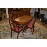 20th Century burr walnut and mahogany dining room suite