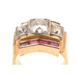 Diamond and ruby Art Deco ring