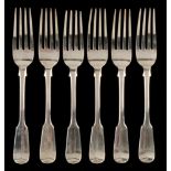 Six silver table forks