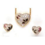 LOT WITHDRAWN Diamond, sapphire and ruby pendant and earrings