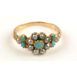 Turquoise and seed pearl ring