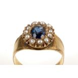 Sapphire and pearl cluster ring
