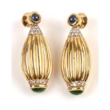 Sapphire, Emerald, Diamond and 18ct gold earrings