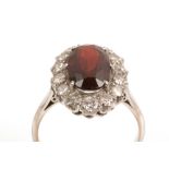 Garnet and diamond cluster ring