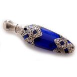 Silver and blue glass scent bottle
