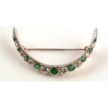 Emerald and diamond crescent brooch