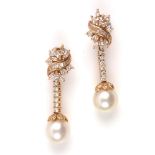 Diamond and cultured pearl earrings