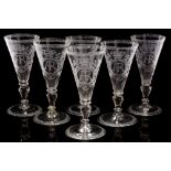 six 18th century wine glasses with AR monogram