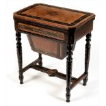 A late-Victorian amboyna and ebonised work table