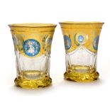 Pair of Bohemian flash glass goblets