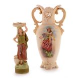 A Royal Dux vase and small figure