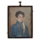 19th Century Continental European School A miniature portrait of a cavalry officer, bodycolour on