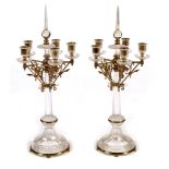 Pair of late 19th Century cut glass and gilt brass candelabra.