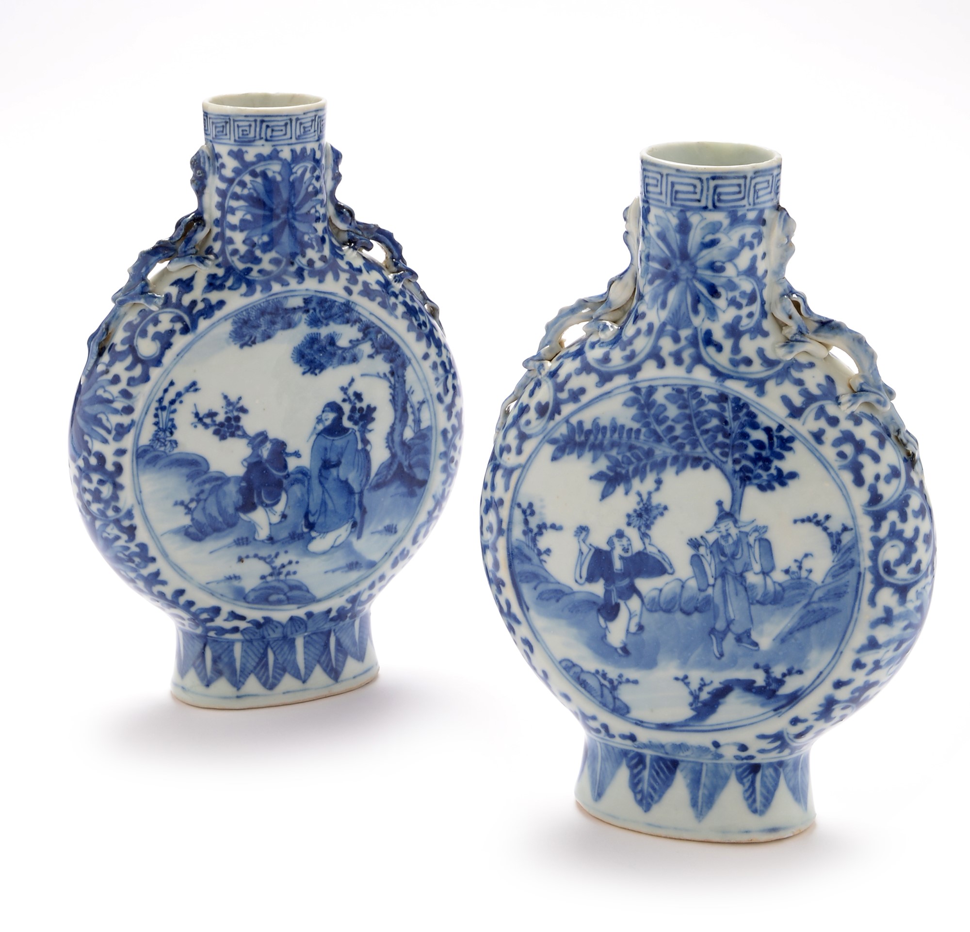 Pair of Chinese blue and white moon flask vases