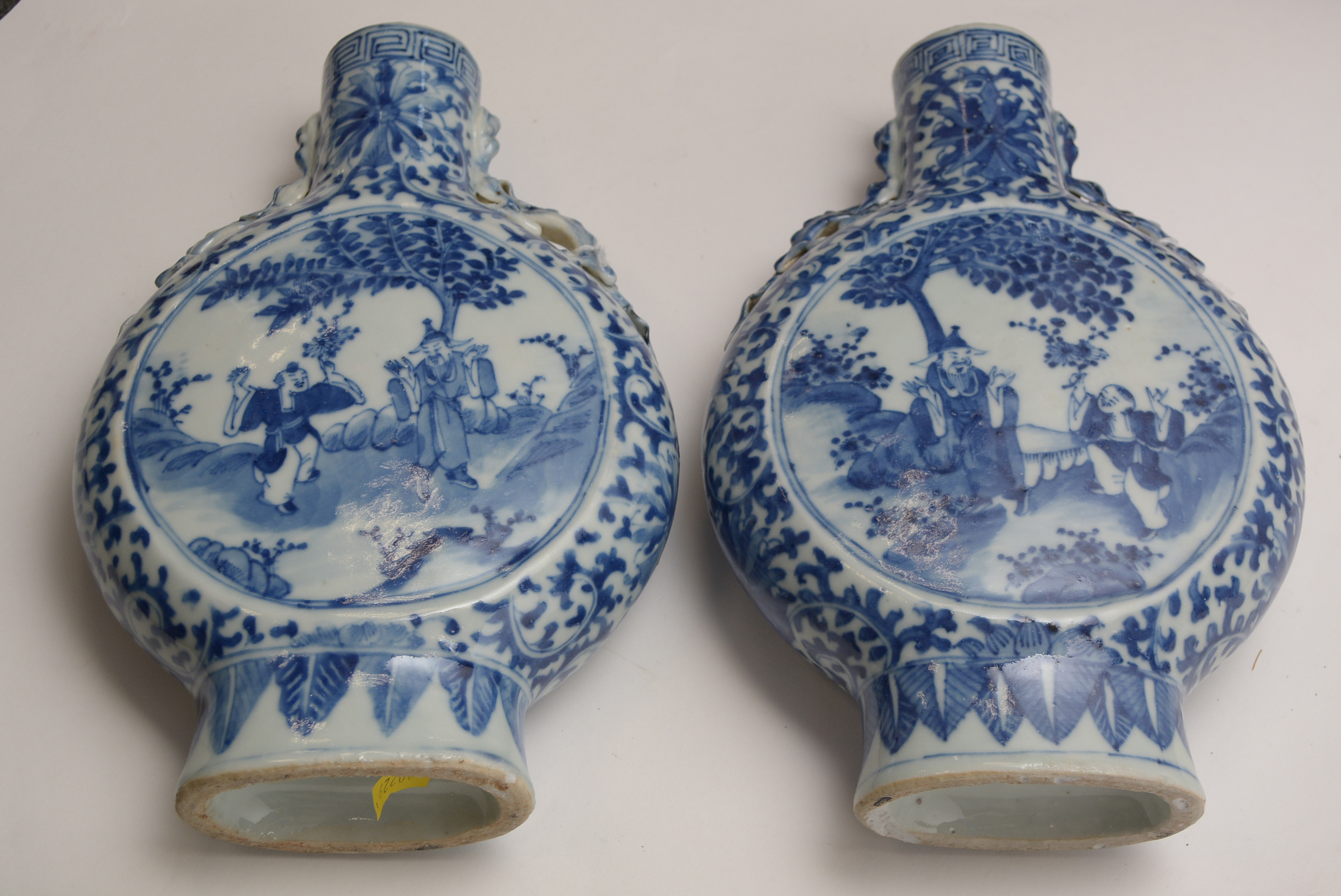 Pair of Chinese blue and white moon flask vases - Image 4 of 10