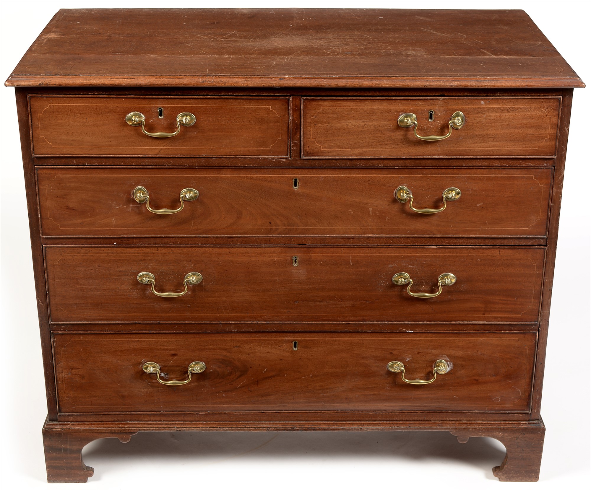 George III mahogany and boxwood strung chest of drawers