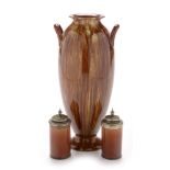 Linthorpe vase and two pepperettes