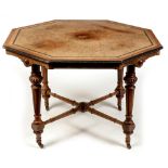 Victorian walnut, amboyna and ebony banded octagonal table