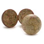 A Nathaniel Hill 2 3/4-inch pocket globe, English, published 1754