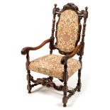 Victorian walnut armchair, in the 17th Century style