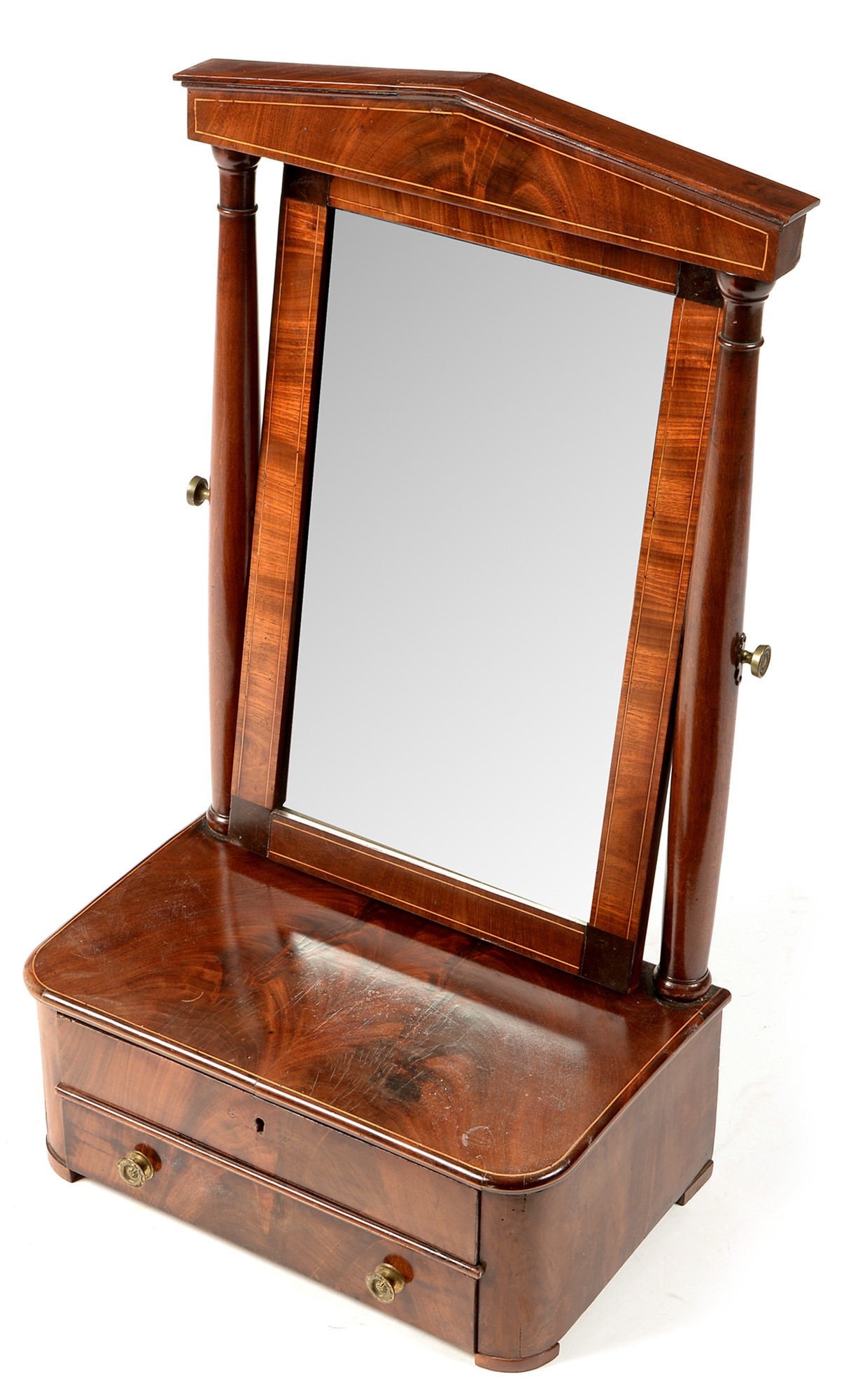 A 19th cenutry mahogany and boxwood strung toilet mirror