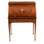 Edwardian inlaid cylinder bureau by James Schoolbred & Co