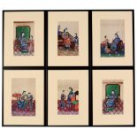 Set of six Chinese pith paper watercolours