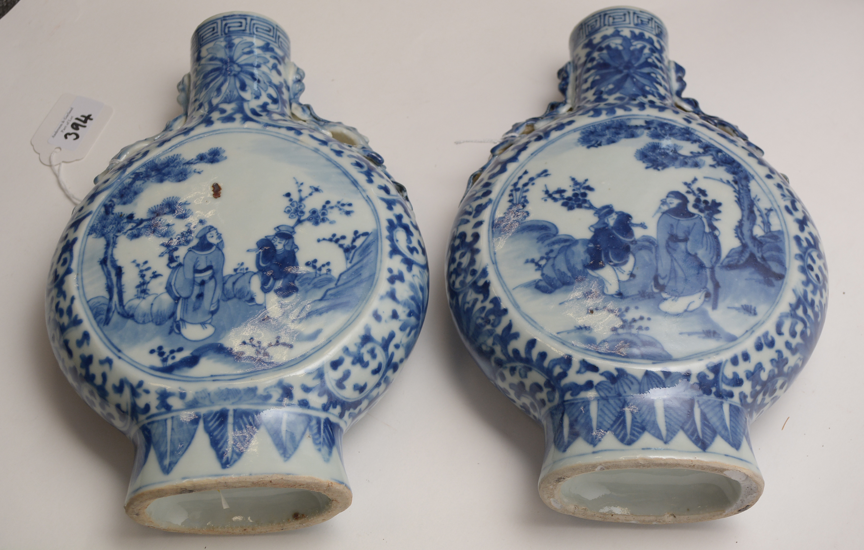 Pair of Chinese blue and white moon flask vases - Image 5 of 10