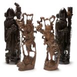 Pair of Chinese rootwood figural lamps, pair of rootwood carvings