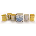 Six small pottery christening mugs