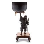 Japanese Meiji period figural gong and stand.