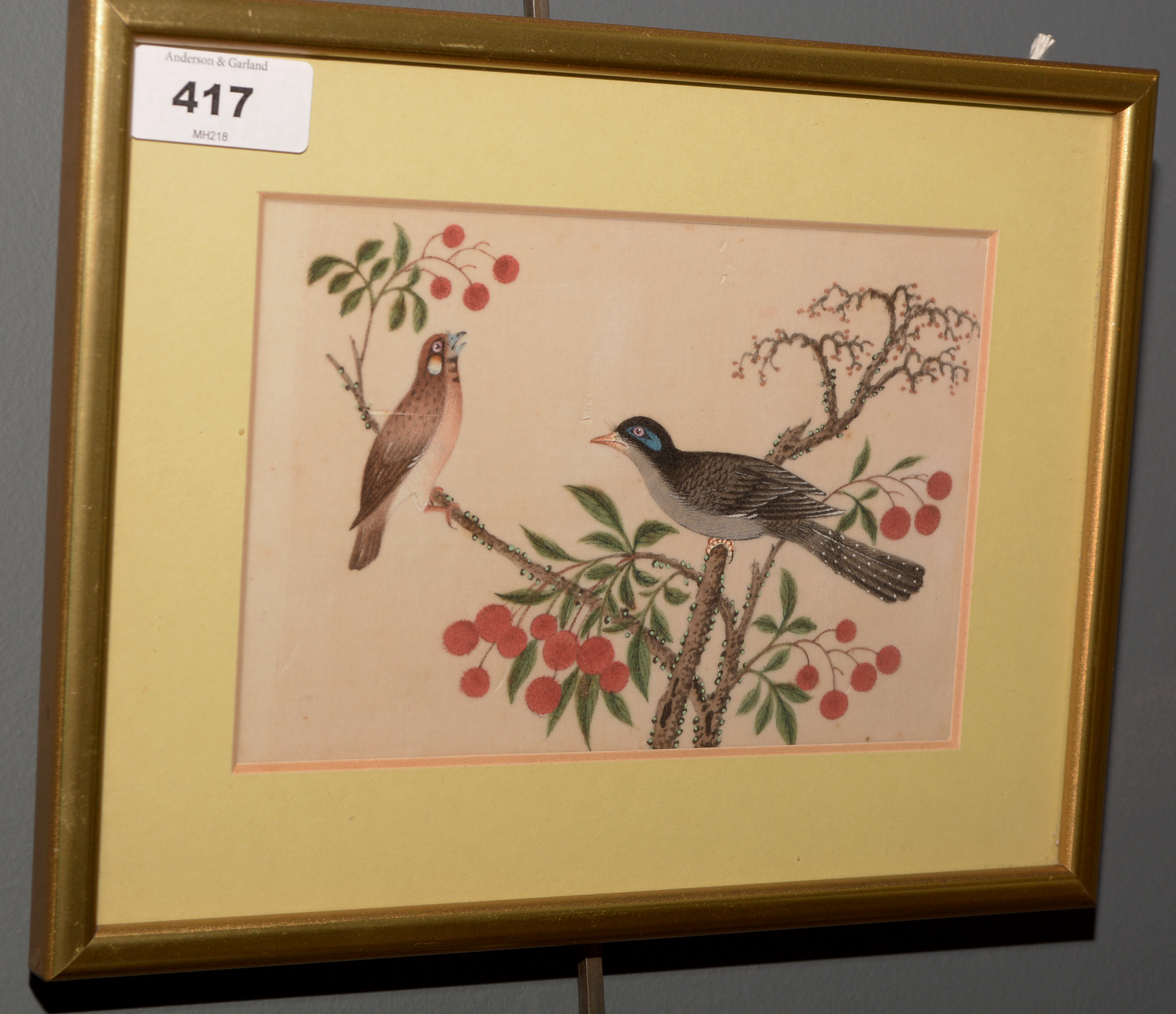 Three Chinese floral pith paper paintings - Image 7 of 8