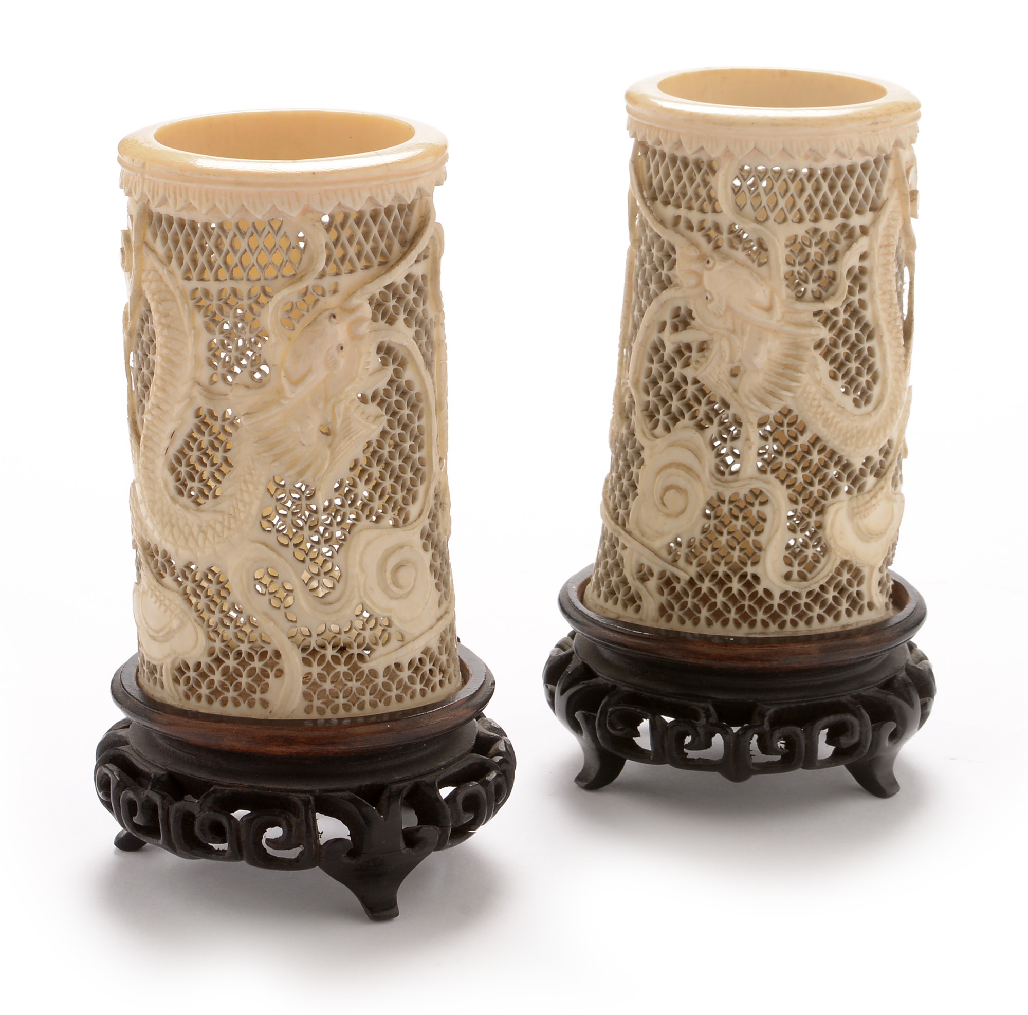 Pair of small Chinese ivory vases - Image 2 of 10