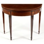 George III mahogany and rosewood crossbanded demi-lune tea table