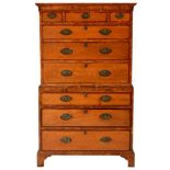 A George III mahogany and rosewood crossbanded chest on chest
