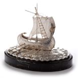 Silver Viking ship model